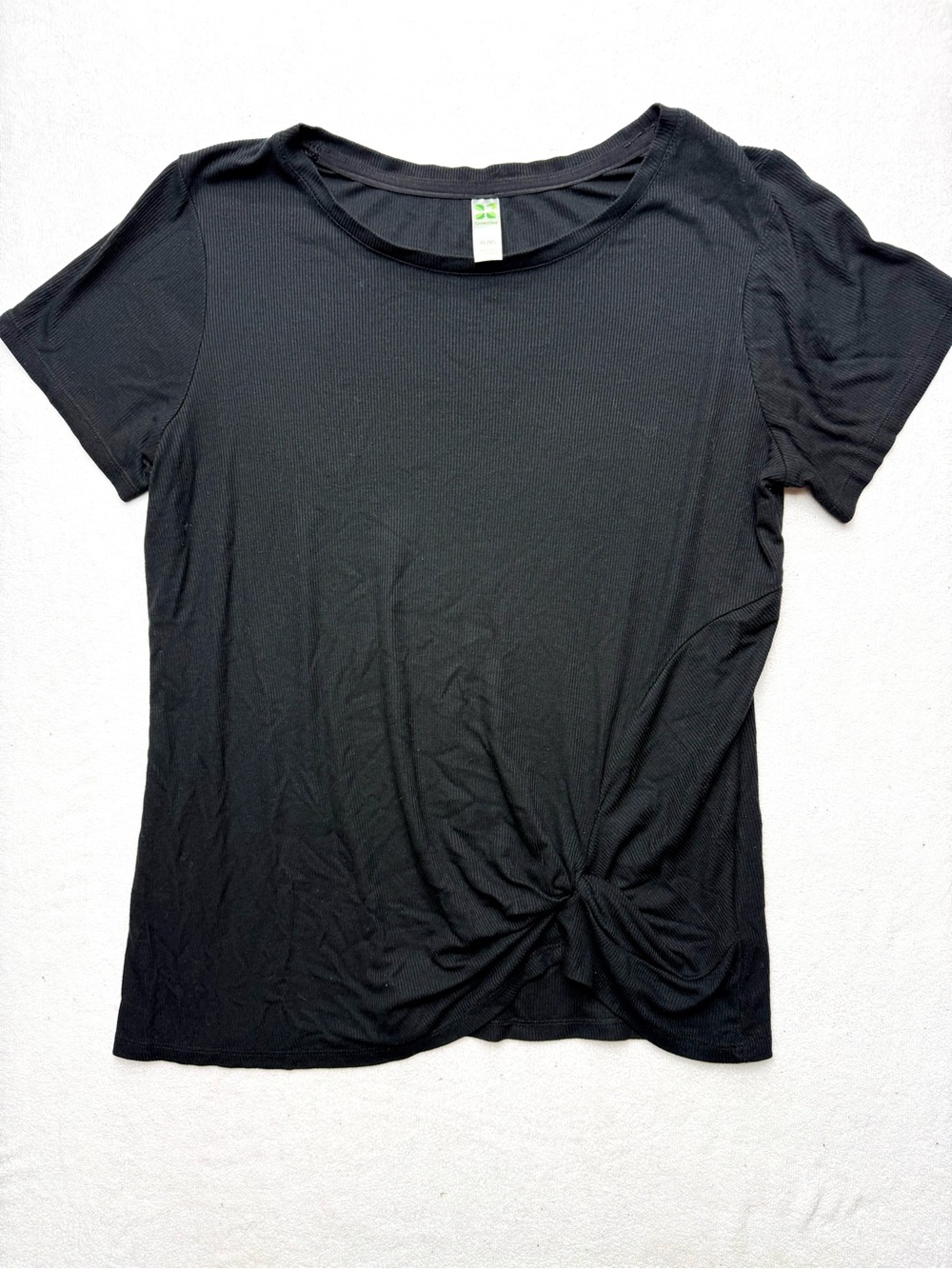 GreenTea Black Short-Sleeve Knot Front Top